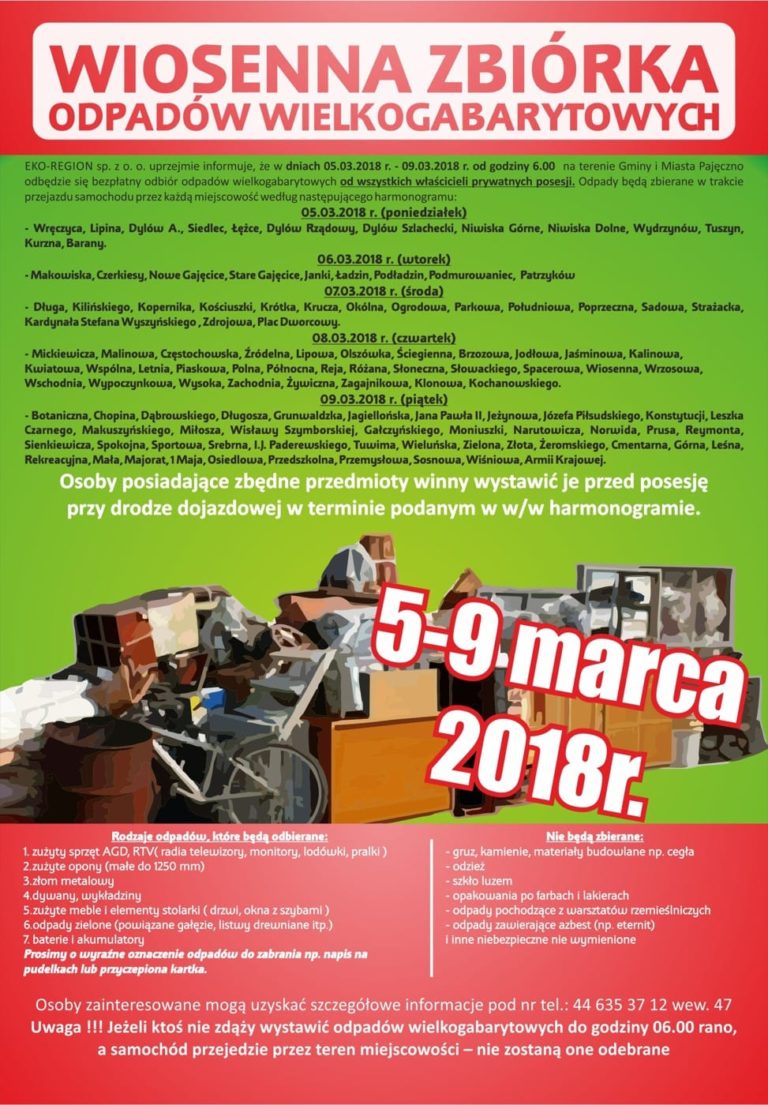 Zbiórka odpadów wielkogabarytowych w gminie Pajęczno