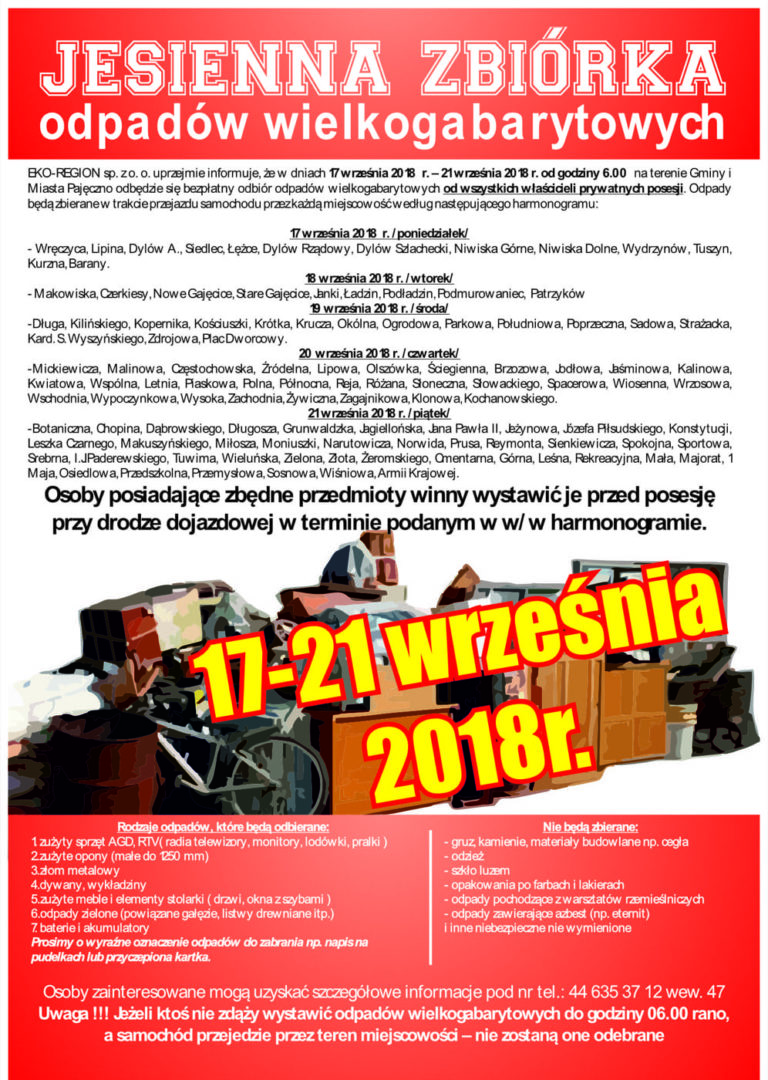 Zbiórka odpadów wielkogabarytowych – wrzesień 2018