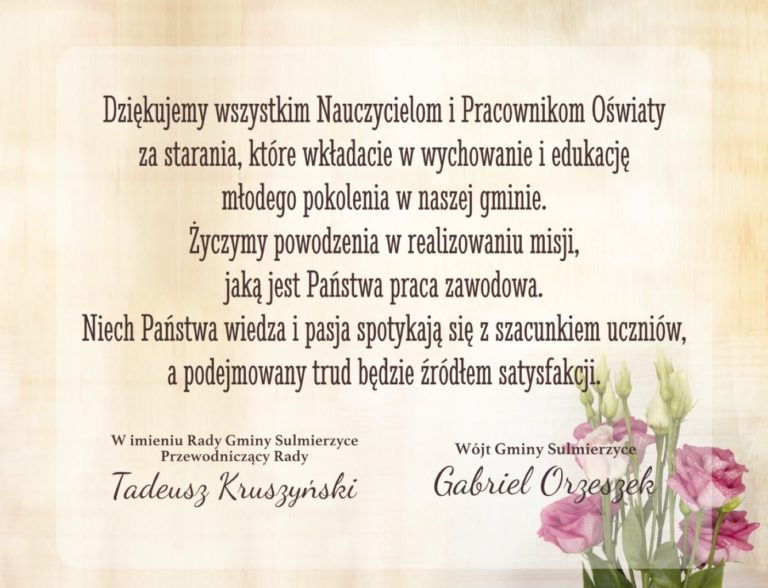 Życzenia z okazji Dnia Edukacji Narodowej od władz Gminy Sulmierzyce