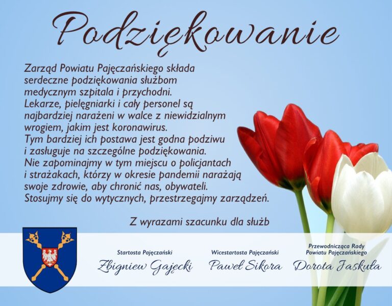 Podziękowanie od władz Powiatu Pajęczańskiego