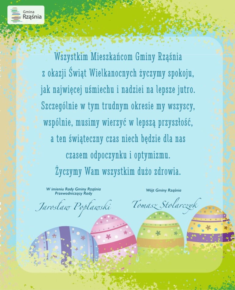 Życzenia Wielkanocne dla mieszkańców Gminy Rząśnia
