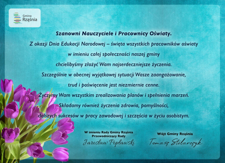 Życzenia z okazji Dnia Edukacji Narodowej od władz Gminy Rząśnia