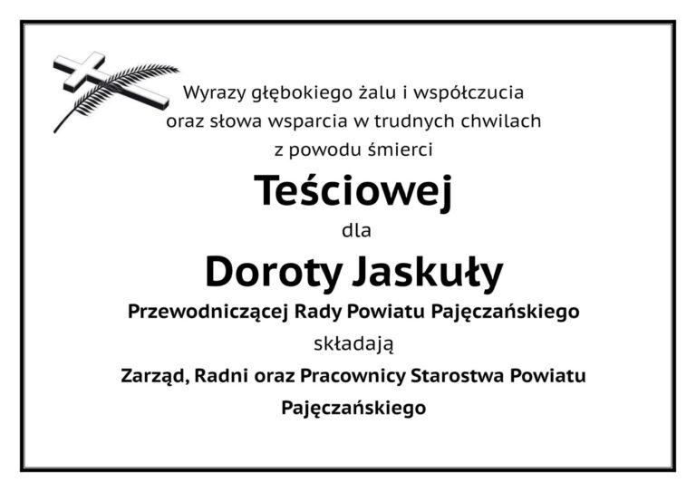 Kondolencje dla Przewodniczącej Rady Powiatu Pajęczańskiego