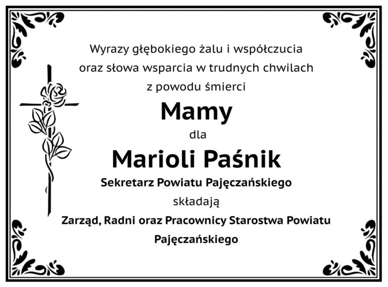 Kondolencje dla Sekretarz Powiatu Pajęczańskiego