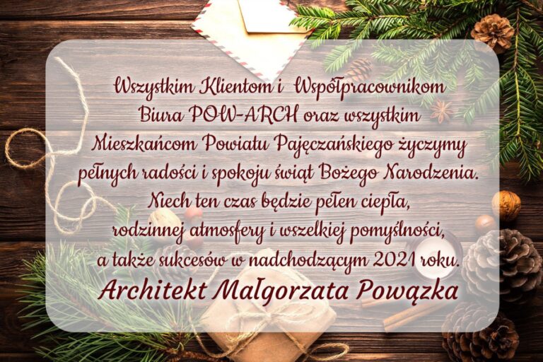 Życzenia świąteczne składa Architekt Małgorzata Powązka