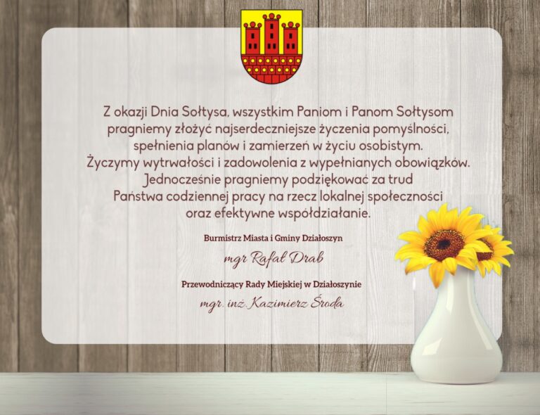 Życzenia z okazji Dnia Sołtysa od władz Gminy Działoszyn