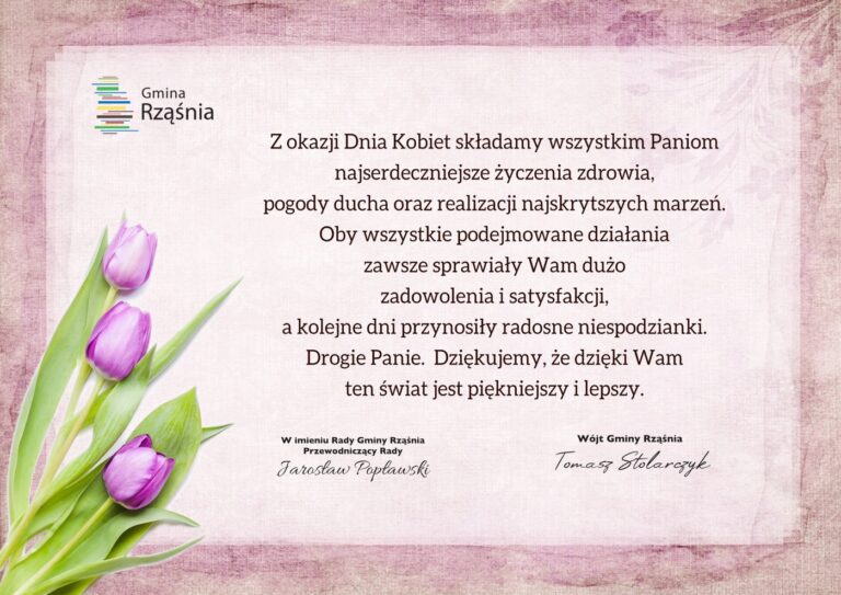 Życzenia z okazji Dnia Kobiet od władz Gminy Rząśnia