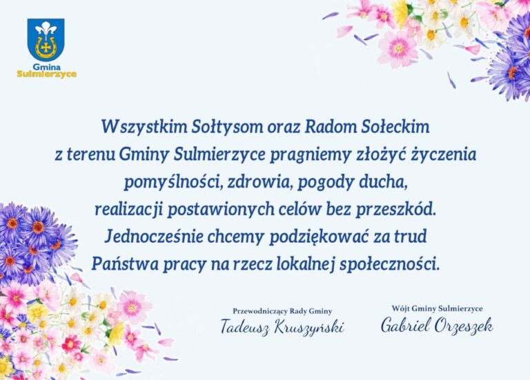 Życzenia z okazji Dnia Sołtysa od władz Gminy Sulmierzyce