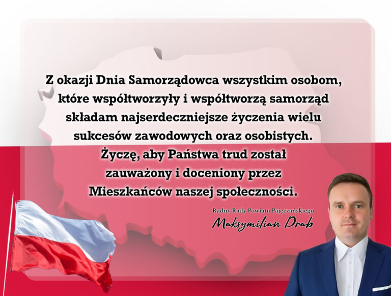 Życzenia z okazji Dnia Samorządowca składa radny Maksymilian Drab
