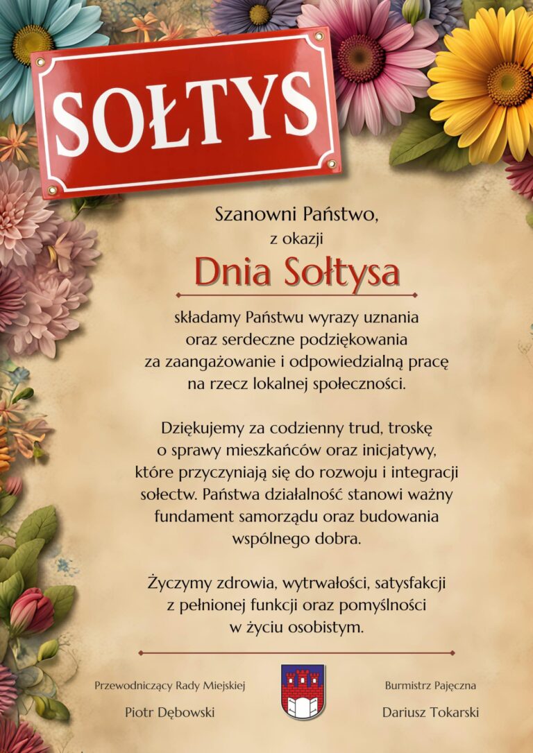 Gmina Pajęczno. Życzenia z okazji Dnia Sołtysa